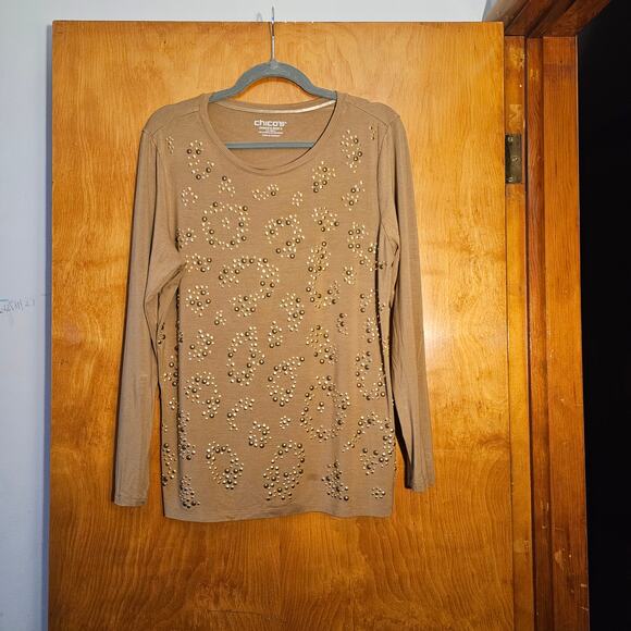 Chico's Embellished Women's Camel Top Size 2 - Picture 1 of 8